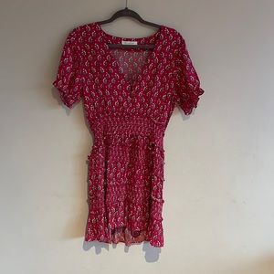 Olivaceous pink floral smocked mini dress